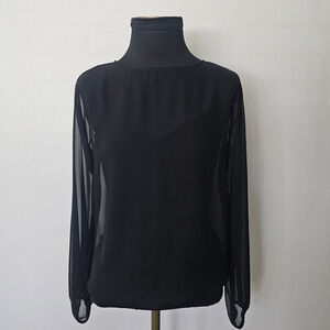 EUC BAILEY / 44 Women's Black L/S Sheer Chiffon Blouse w/Attached Cami XS